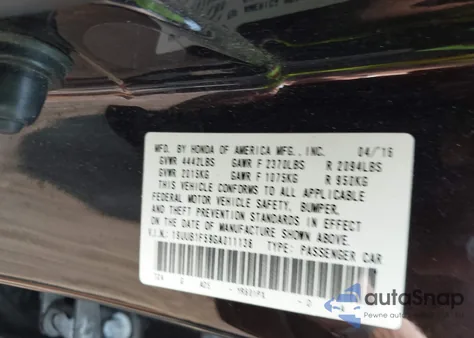 2016 Acura Tlx Tech from USA, damaged, VIN 19UUB1F59GA011136